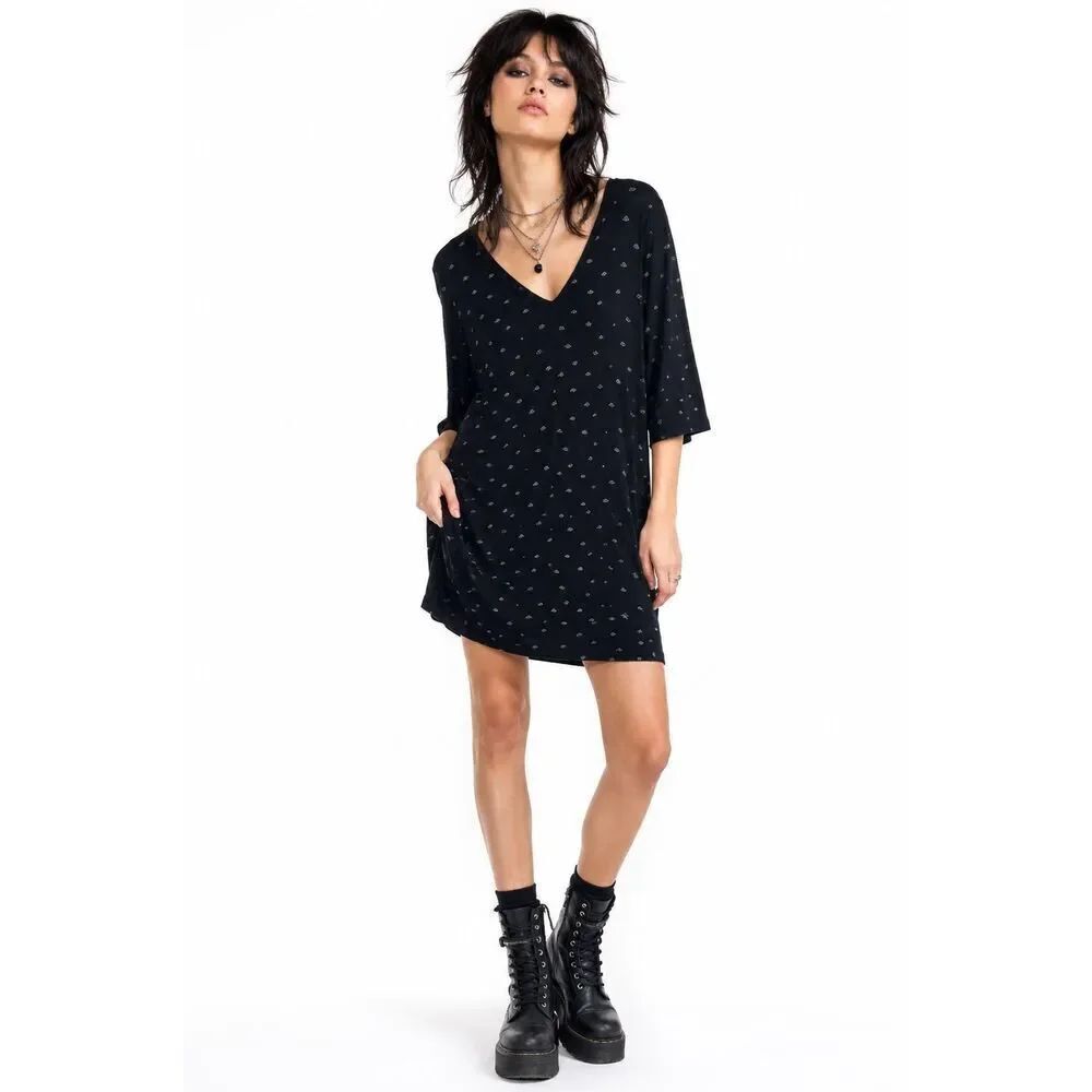 Des Petits Hauts Paris viscose shift dress long sleeves seashells v neck T3 8